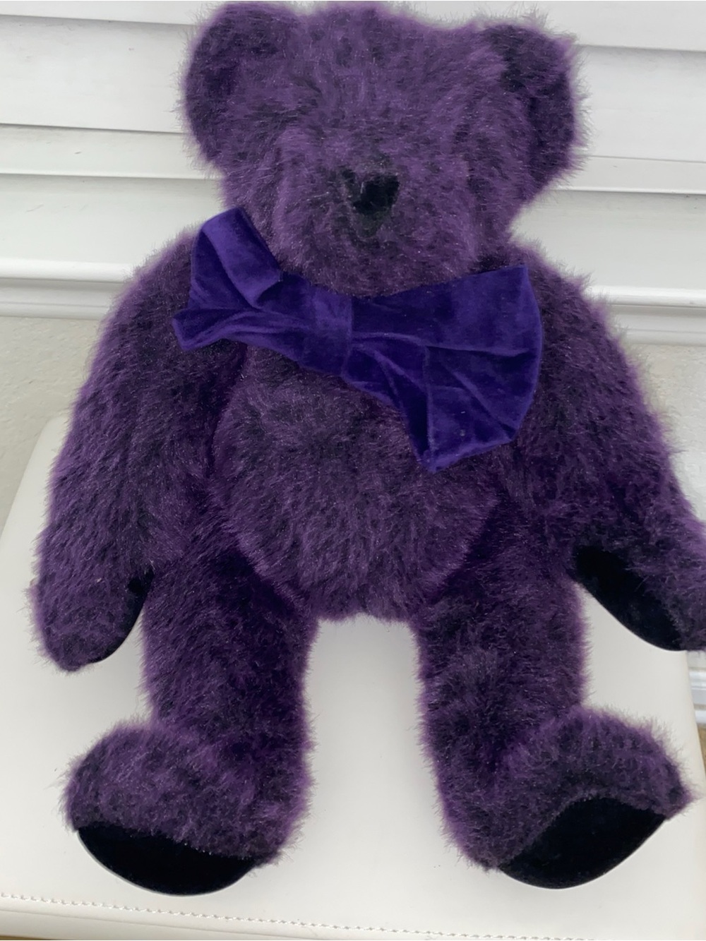 Rare VTG Vermont Teddy Bear Purple Passion Limited Edition 15" Jointed Plush Bow